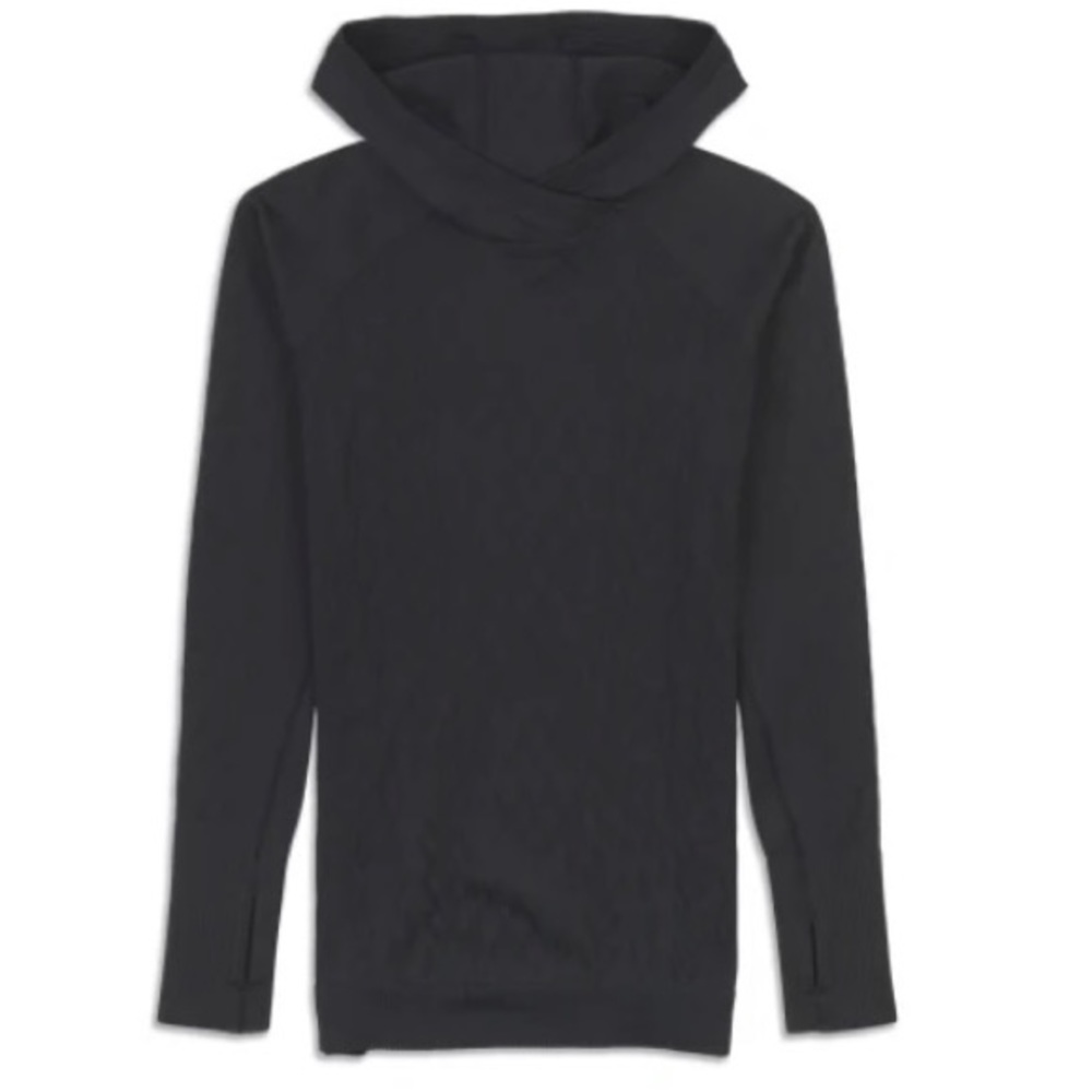 Lululemon Black Ribbed Striped Funnel Neck Rest Less Hooded Sweatshirt Top